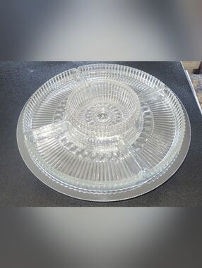 Vintage Glass Divided Serving Tray with lazy Susan